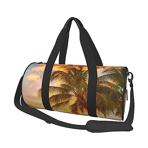 Tropischer Strand Palme Sonnenuntergang gedruckt Sport Seesack Gym Tote Bag Weekender Reisetasche Sport Gym Bag für Workout Übernachtung Reisegepäck Damen Herren, Schwarz, Einheitsgröße, Schwarz , von TOMPPY