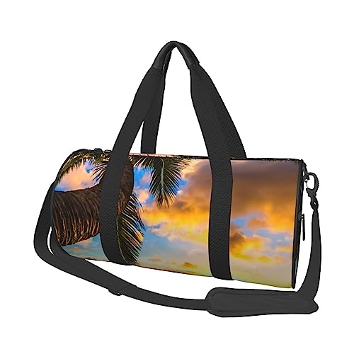 Tropischer Strand bedruckte Sporttasche Sporttasche Turnbeutel Weekender Reisetasche Sport Gym Bag für Workout Übernachtung Reisegepäck Damen Herren, Schwarz, Einheitsgröße, Schwarz , Einheitsgröße von TOMPPY