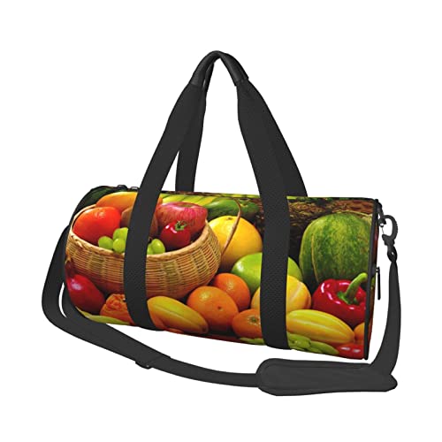 Variety Fresh Vegetables Fruits Printed Sports Duffel Bag Gym Tote Bag Weekender Travel Bag Sports Gym Bag For Workout Overnight Travel Luggage Women Men, Black, One Size, Schwarz , Einheitsgröße von TOMPPY