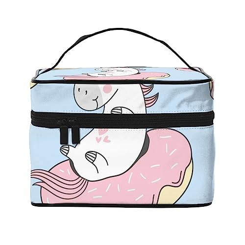 Vintage Basketball Sport Ball Kosmetiktasche Make-up Tasche Reise Kosmetiktaschen für Frauen Kulturbeutel, Lustige Baby-Einhörner mit rosa Donuts, Einheitsgröße von TOMPPY