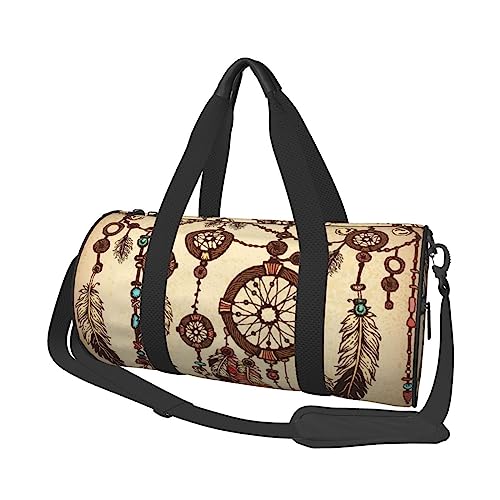 Vintage Ethnic Tribal Feder gedruckt Sport Duffel Bag Gym Tote Bag Weekender Reisetasche Sport Gym Bag für Workout Übernachtung Reisegepäck Damen Herren, Schwarz, Einheitsgröße, Schwarz , von TOMPPY