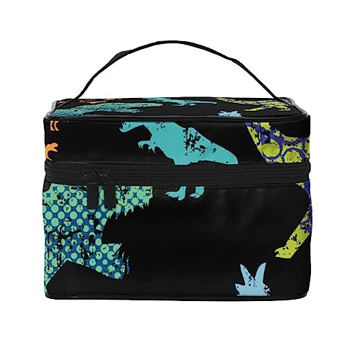 Vintage Floral Skull Aquarell Blumen Tag der Toten Kosmetiktasche Make-up-Tasche Reise Kosmetiktaschen für Frauen Kulturbeutel, Vintage-Dinosaurier-Muster mit T-Rex-Dinosaurier, Einheitsgröße von TOMPPY