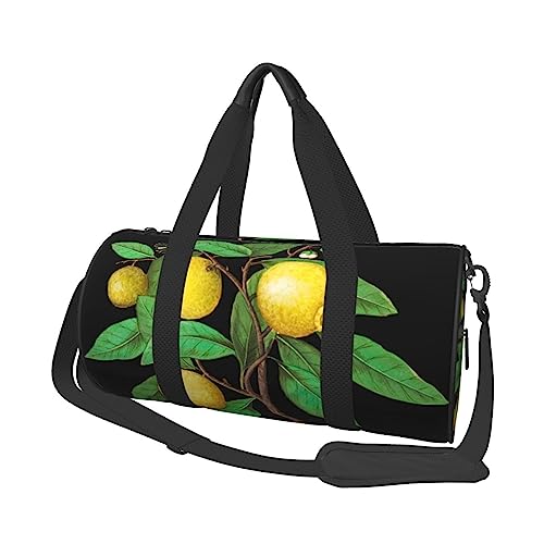 Vintage Style Lemon Printed Sports Duffel Bag Gym Tote Bag Weekender Travel Bag Sports Gym Bag For Workout Overnight Travel Luggage Women Men, Black, One Size, Schwarz , Einheitsgröße von TOMPPY