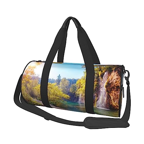 Wasserfall Fließende Landschaft Gedruckt Sport Duffel Bag Gym Tote Bag Weekender Reisetasche Sport Gym Bag Für Workout Übernachtung Reisegepäck Damen Herren, Schwarz, Einheitsgröße, Schwarz , von TOMPPY