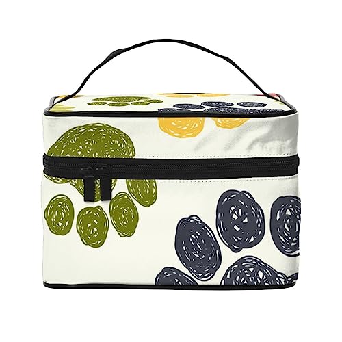 Weihnachten Lebkuchenplätzchen Vintage Stil Weihnachtsbaum Kosmetiktasche Make-up Tasche Reise Kosmetiktaschen für Frauen Kulturbeutel, Niedliche Pfoten Tier Bunte Pfoten Muster, Einheitsgröße von TOMPPY