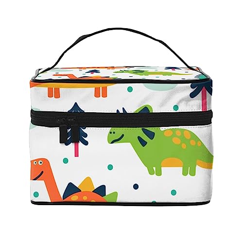 Weiße Hirsch-Silhouetten Weihnachten Hirsch Rudolph Kosmetiktasche Make-up Tasche Reise Kosmetiktaschen für Frauen Kulturbeutel, Lustige Dinosaurier Cartoon Wald Baum Muster, Einheitsgröße von TOMPPY