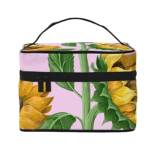 Weiße Hirsch-Silhouetten Weihnachten Hirsch Rudolph Kosmetiktasche Make-up Tasche Reise Kosmetiktaschen für Frauen Kulturbeutel, Sonnenblumen Blüte Blumen Muster, Einheitsgröße von TOMPPY