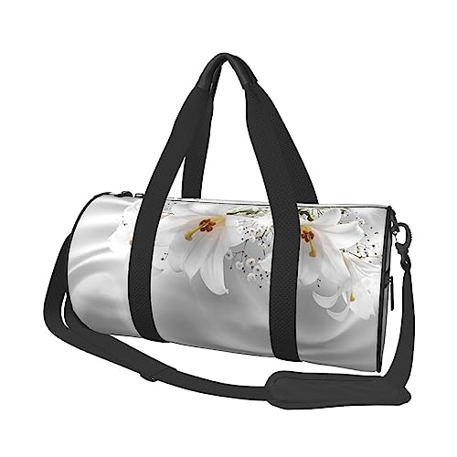 Weiße Lilie bedruckte Sporttasche Sporttasche Turnbeutel Weekender Reisetasche Sport Gym Bag für Workout Übernachtung Reisegepäck Damen Herren, Schwarz, Einheitsgröße, Schwarz , Einheitsgröße von TOMPPY