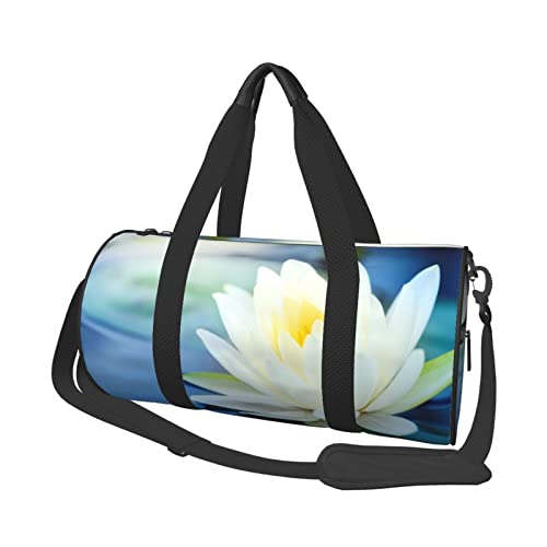 Weiße Lotusblumen bedruckte Sporttasche Turnbeutel Weekender Reisetasche Sport Gym Bag für Workout Übernachtung Reisegepäck Damen Herren, Schwarz, Einheitsgröße, Schwarz , Einheitsgröße von TOMPPY