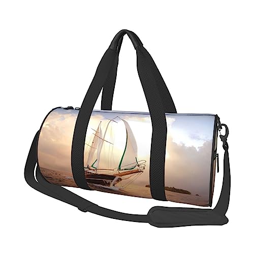 Weißes Segelschiff bei Sonnenuntergang, bedruckte Sporttasche, Sporttasche, Wochenend-Reisetasche, Sporttasche, für Training, Übernachtung, Reisegepäck, Damen, Herren, Schwarz, Einheitsgröße, Schwarz von TOMPPY