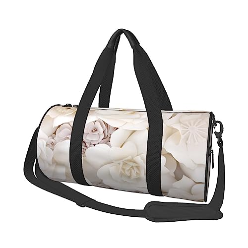 White Flowers Printed Sports Duffel Bag Gym Tote Bag Weekender Travel Bag Sports Gym Bag For Workout Overnight Travel Luggage Women Men, Black, One Size, Schwarz , Einheitsgröße von TOMPPY