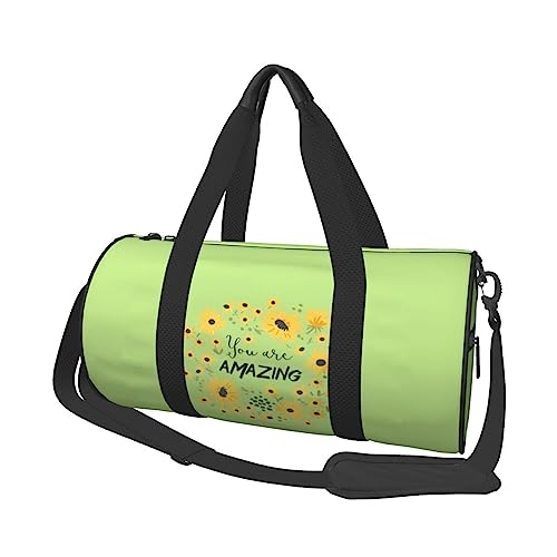 Wild Daisy Flower Printed Sports Duffel Bag Gym Tote Bag Weekender Travel Bag Sports Gym Bag For Workout Overnight Travel Luggage Women Men, Black, One Size, Schwarz , Einheitsgröße von TOMPPY