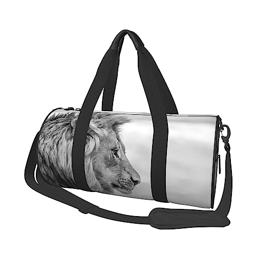 Wildlife Lion Printed Sports Duffel Bag Gym Tote Bag Weekender Travel Bag Sports Gym Bag For Workout Overnight Travel Luggage Women Men, Black, One Size, Schwarz , Einheitsgröße von TOMPPY