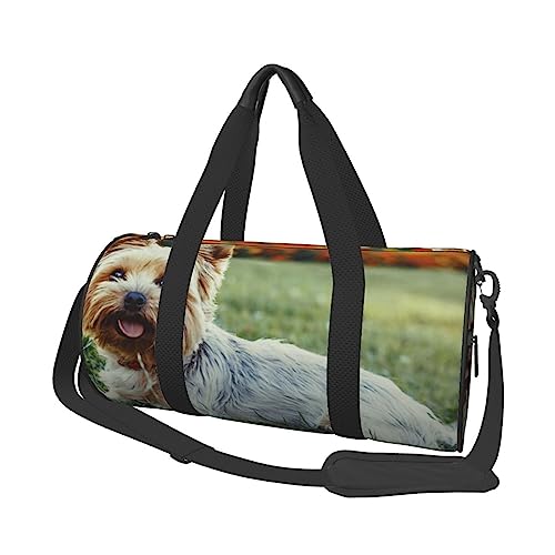 Yorkshire Terrier bedruckte Sporttasche Sporttasche Turnbeutel Weekender Reisetasche Sport Gym Bag für Workout Übernachtung Reisegepäck Damen Herren, Schwarz, Einheitsgröße, Schwarz , Einheitsgröße von TOMPPY