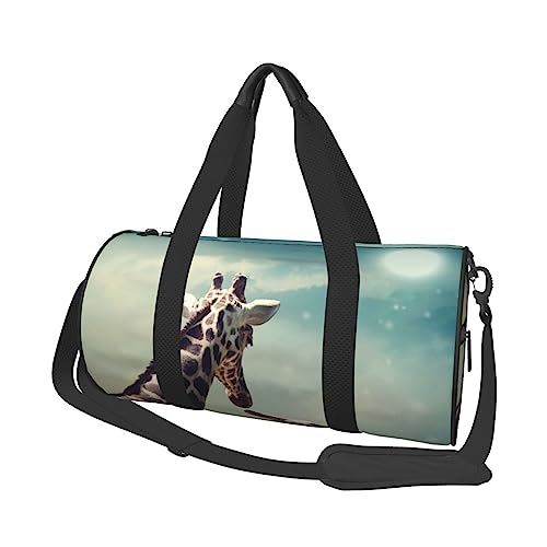 Zwei Giraffen bedruckte Sporttasche Gym Tote Bag Weekender Reisetasche Sport Gym Bag für Workout Übernachtung Reisegepäck Damen Herren, Schwarz, Einheitsgröße, Schwarz , Einheitsgröße von TOMPPY