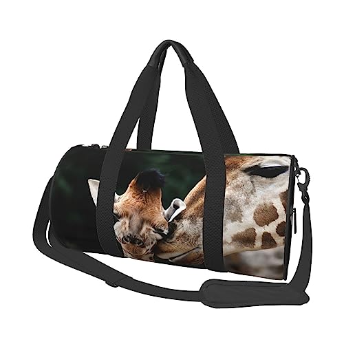 Zwei Giraffen bedruckte Sporttasche Gym Tote Bag Weekender Reisetasche Sport Gym Bag für Workout Übernachtung Reisegepäck Damen Herren, Schwarz, Einheitsgröße, Schwarz , Einheitsgröße von TOMPPY