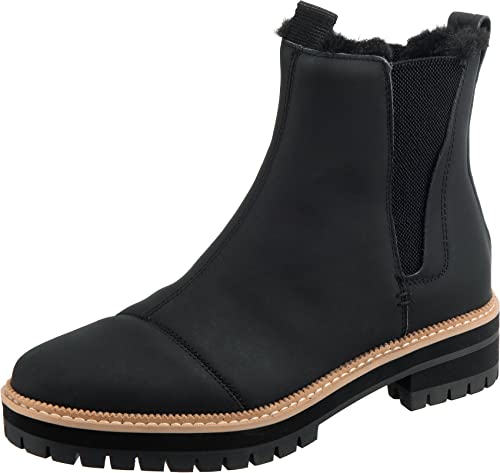 TOMS Damen Dakota Chelsea-Stiefel, Water Resistant Black Leather/Faux Fur, 38.5 EU von TOMS