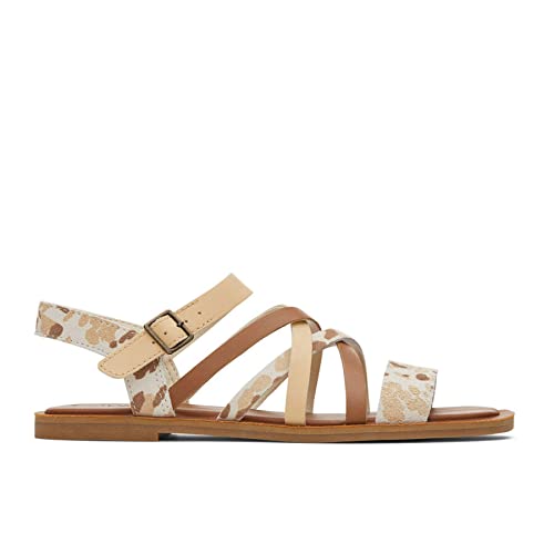 TOMS Damen Sephina Flache Sandale, Beige Abstract Cow Print, 41 EU von TOMS