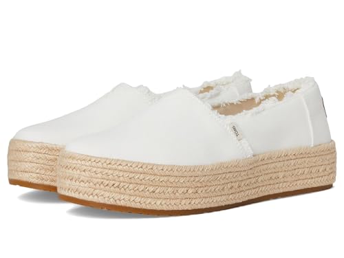 TOMS Damen Valencia Keilabsatz, Weißer breiter Canvas-Ausfransen, 42.5 EU von TOMS