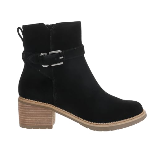 TOMS Damenschuhe - Stiefeletten HAILEY BUCKLE WR 10022549 black suede, Größe:41 EU von TOMS