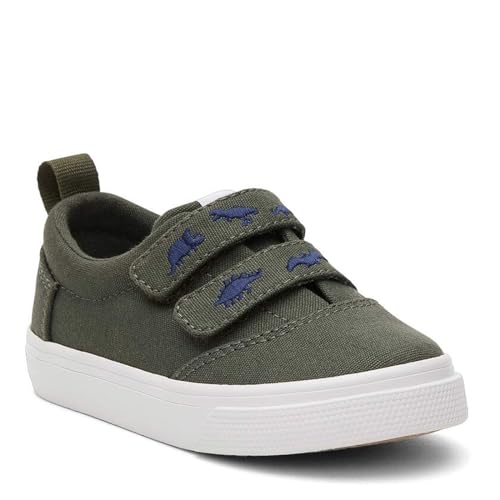 TOMS Tiny Boy's Fenix Double Strap Sneaker, Dark Sage Canvas/Embroidered Dinos, 3 UK von TOMS