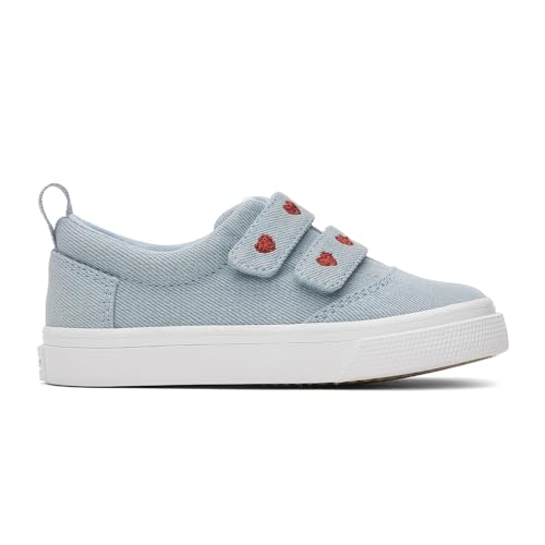 TOMS Tiny Girl's Fenix Double Strap Sneaker, Pastel Blue Washed Denim/Metallic Embroidered Hearts, 4 UK von TOMS