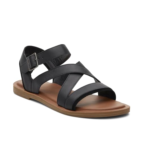 TOMS Damen Sloane Flache Sandale, Black Leather Suede, 38.5 EU von TOMS