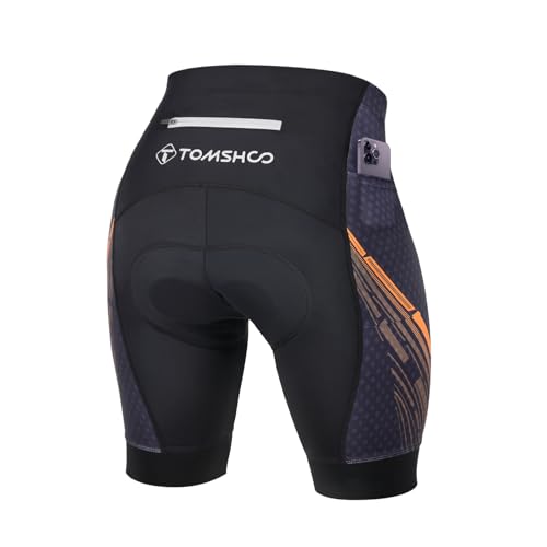 TOMSHOO Radlerhose Gepolstert, Fahrradhose Radhose Kurz mit Polster, Seite & Rücken Taschen, Atmungsaktive und Schnelltrocknende, Stoßdämpfend Radfahrhose Radshorts, Größe XXL, Farbe Orange von TOMSHOO