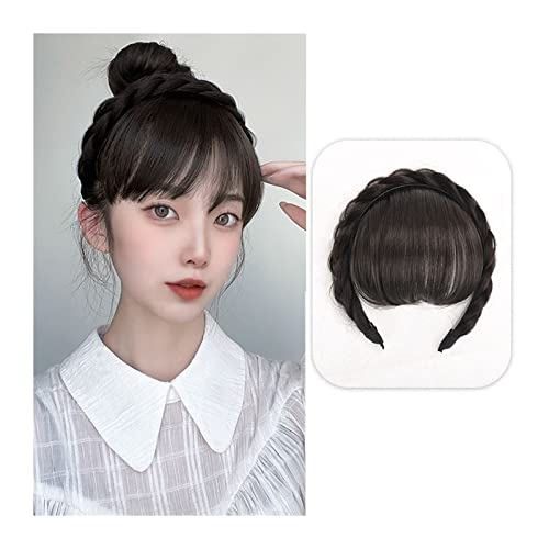 Clip in Pony Fringe Extensions Front Hair Bangs Perücke Fransen Haarverlängerungen Synthetische Fake Pony Perücken mit zweireihigen Zöpfen Stirnband Haarschmuck for Frauen Mädchen Clip in Bangs Haarve von SUNESA