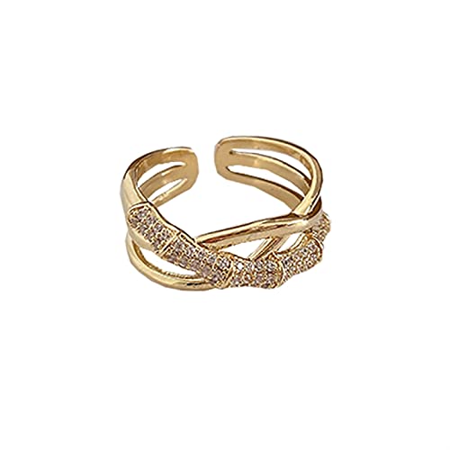 NIBEIWEISHOP Kreative Kreuz Schlangenknochen Bambus Goldene offene Ring Damen Modeschmuck Hochzeitsfeier Mädchen Ring Set Mode-Ring von TOMYEUS