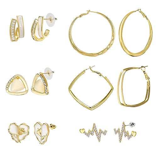 TONAUP Damen Ohrlinge Set, Gold Perlen Ohrringe Set 925 Silber Nadel Hypoallergen Ohrringe Set 6 Paar Geometrische Minimalistische Ohrringe Geeignet für Arbeit, Reisen, Einkaufen und Geschenken von TONAUP