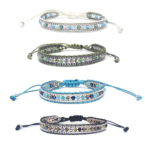 TONAUP Böhmische Gewebte Armbänder, Handgefertigt Verstellbar Freundschaftsarmbänder, Geflochtenes Wickelarmband Armband für Damen Herren Handgelenk Fußkettchen (Color A) von TONAUP