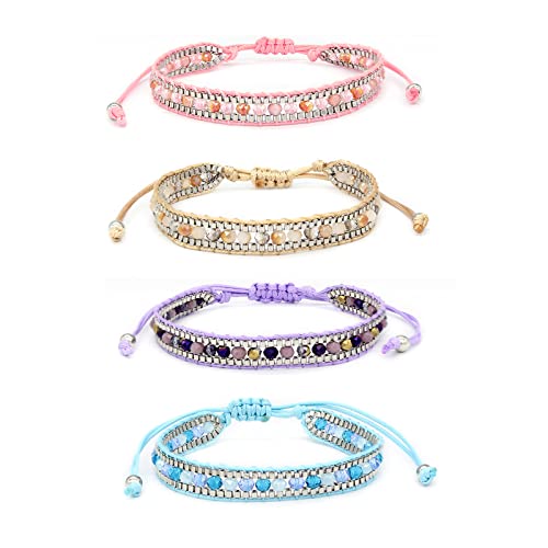 TONAUP Böhmische Gewebte Armbänder, Handgefertigt Verstellbar Freundschaftsarmbänder, Geflochtenes Wickelarmband Armband für Damen Herren Handgelenk Fußkettchen (Helle Lichtfarbe) von TONAUP