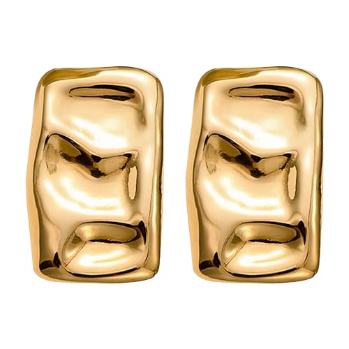 TONAUP Chunky Ohrringe Dupes Damen, Geometrische Quadratische Ohrringe Tropfen Gold Mit 2 Stuck Piercing Pistole, Übertriebene Mode Vergoldete Ohrringe Modeschmuck von TONAUP