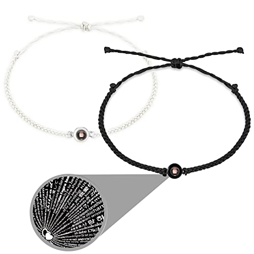 TONAUP Foto Projektions Armband Ich liebe dich Armband 100 Sprachen für Frauen Männer Projektion Bild-Kreis-Charme Denkmal der Liebe Muttertagsgeschenke Verstellbarer Saitenknote von TONAUP