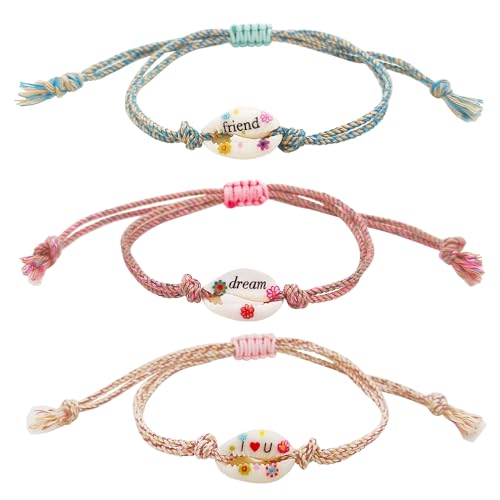 TONAUP Muschel Armband für Damen, 3 Stück Handgefertigt Verstellbar Freundschaftsarmbänder, Böhmische Strand Charm Armbänder Fußkettchen für Unisex-Sommer Surfen von TONAUP