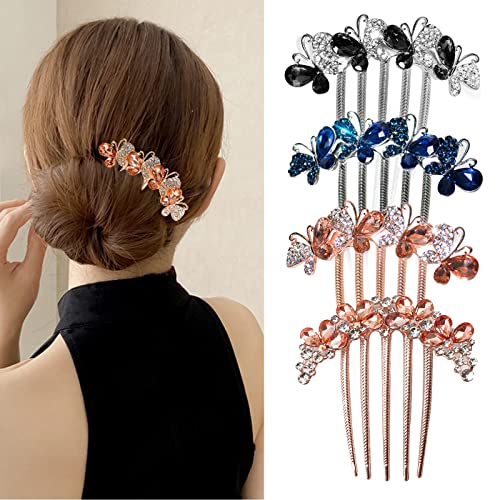 TONAUP Strass Blumen Haarkamm, 4 Stück Schmetterlinge und Blumen Haar Steckkamm 4 Farben Luxus Braut Haarschmuck Haare Seitenkamm für Frauen Mädchen von TONAUP