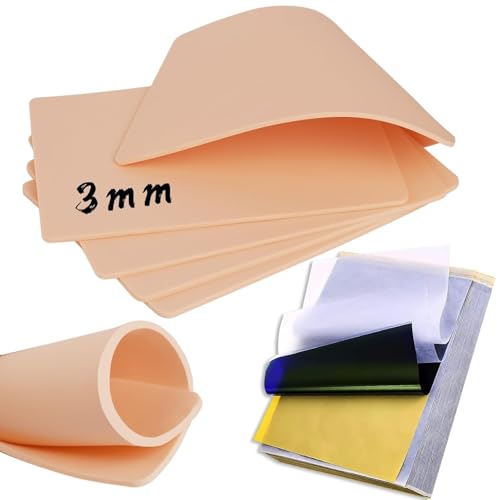 TONBAO 35Pcs 3MM Tattoo Kunsthaut mit Transferpapier Kit - 5Pcs Tattoo Übungshaut Blank Haut 3MM mit 30Pcs Tattoo Schablone Papier von TONBAO