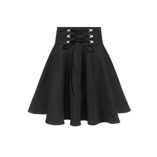 TONCHENGSD Damen Gothic Punk Plaid Plissee Hohe Taille Kurz A-Linie Flare Mini Rock, schwarz, Groß von TONCHENGSD