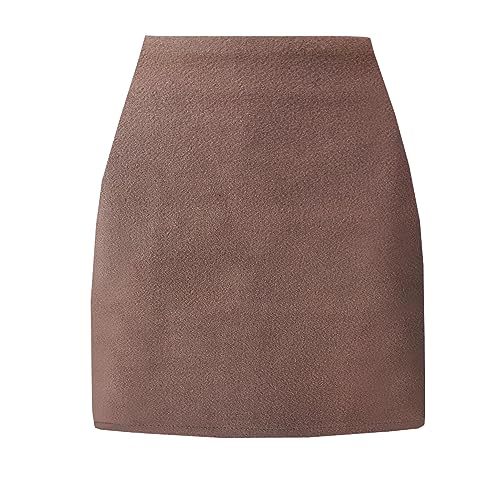 TONCHENGSD Damen Hohe Taille Minirock Wolle Bodycon Bleistift Mini Röcke, CAMEL, Mittel von TONCHENGSD