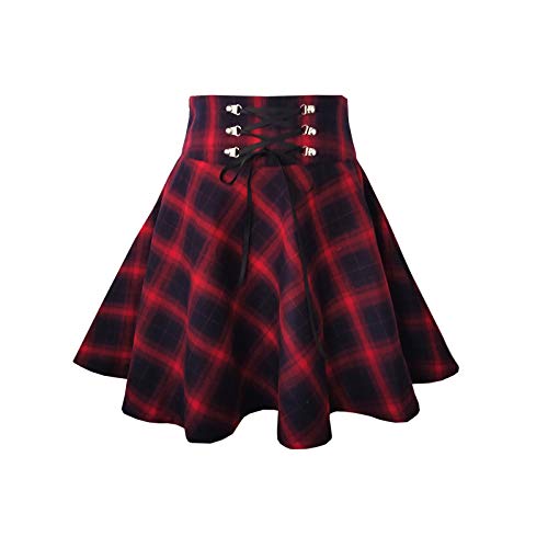 TONCHENGSD Damen Minirock Gothic Punk Plaid Plissee Hohe Taille Kurz A-Linie Flare, rot kariert, S von TONCHENGSD