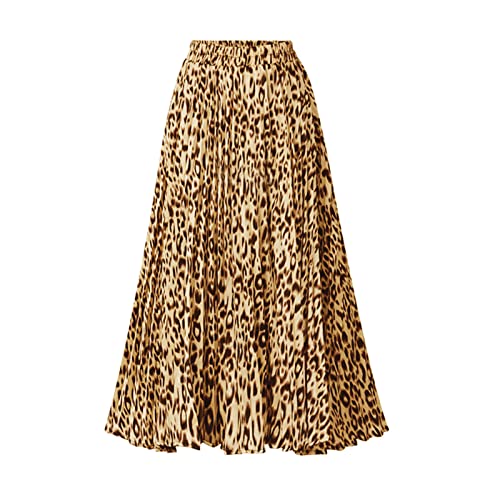 TONCHENGSD Damen Retro Midi High Waist Plissee Rock Leopard Print Rock - khaki - X-Groß von TONCHENGSD