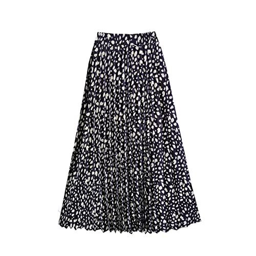 TONCHENGSD Damen Retro Midi Hohe Taille Faltenrock Leopardenmuster Rock, Marineblau, X-Groß von TONCHENGSD