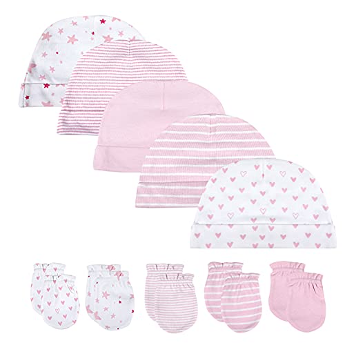 Chamie Baby-Mütze und Fäustlinge, Set für Neugeborene,Mützen und Fäustlinge, für Babys, Jungen und Mädchen, 0–6 Monate, 100% Baumwolle von TONE