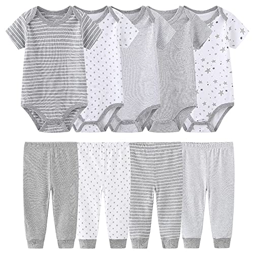 Chamie Bodys Kurzarm Hose Bekleidungsset für Neugeborene Jungen und Mädchen Baumwolle Grau 0-3 Monate von Chamie