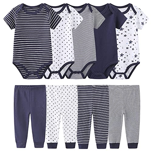 Chamie Baby Bodys Kurzarm Hose Bekleidungsset für Neugeborene Jungen und Mädchen Baumwolle Marineblau 0-3 Monate von Chamie