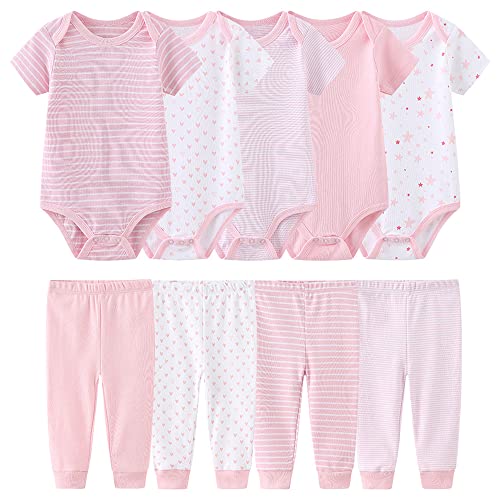 Chamie Baby Bodys Kurzarm Hose Bekleidungsset für Neugeborene Jungen und Mädchen Baumwolle Rose 0-3 Monate von Chamie