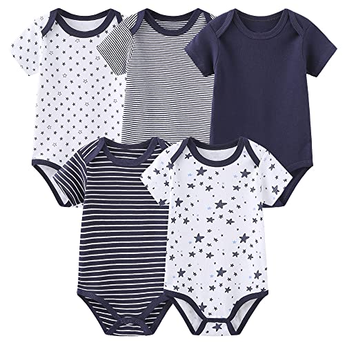 Chamie Bodys Kurzarm für Neugeborene Baby Jungen und Mädchen 0-3m/3-6m/6-9m/9-12m Baumwolle 5er Pack (Schwarz, 50) von Chamie