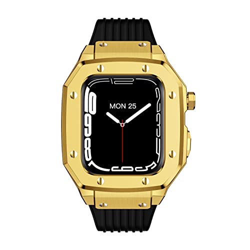 TONECY Apple Watch Band Serie 44 mm, Damen-Legierung, Uhrengehäuse, 45 mm, 42 mm, Metallrahmen, Modifikation, Mod-Kit, Zubehör für iWatch Serie 8, 7, 6, 5, 4 SE, Abdeckung (Farbe: 10 mm goldfarbener von TONECY