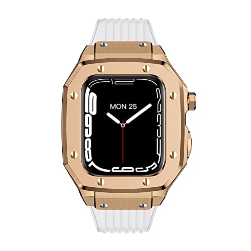 TONECY Uhrengehäuse für Apple Watch Serie 8, 45 mm, Legierung, 44 mm, 42 mm, luxuriöses Metall, Gummi, Edelstahl, Uhrenzubehör für iWatch Serie 7, 6, 5, 4, SE von TONECY